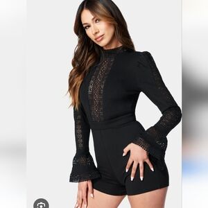 BEBE new Chic Black Romper with Lace Accents